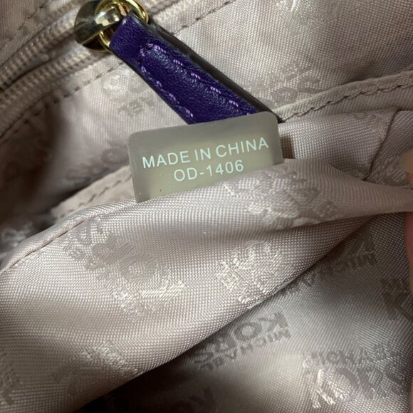 MICHAEL Michael Kors Fulton Large Purple Leather Shoulder Handbag Belted Sides - Picture 13 of 16